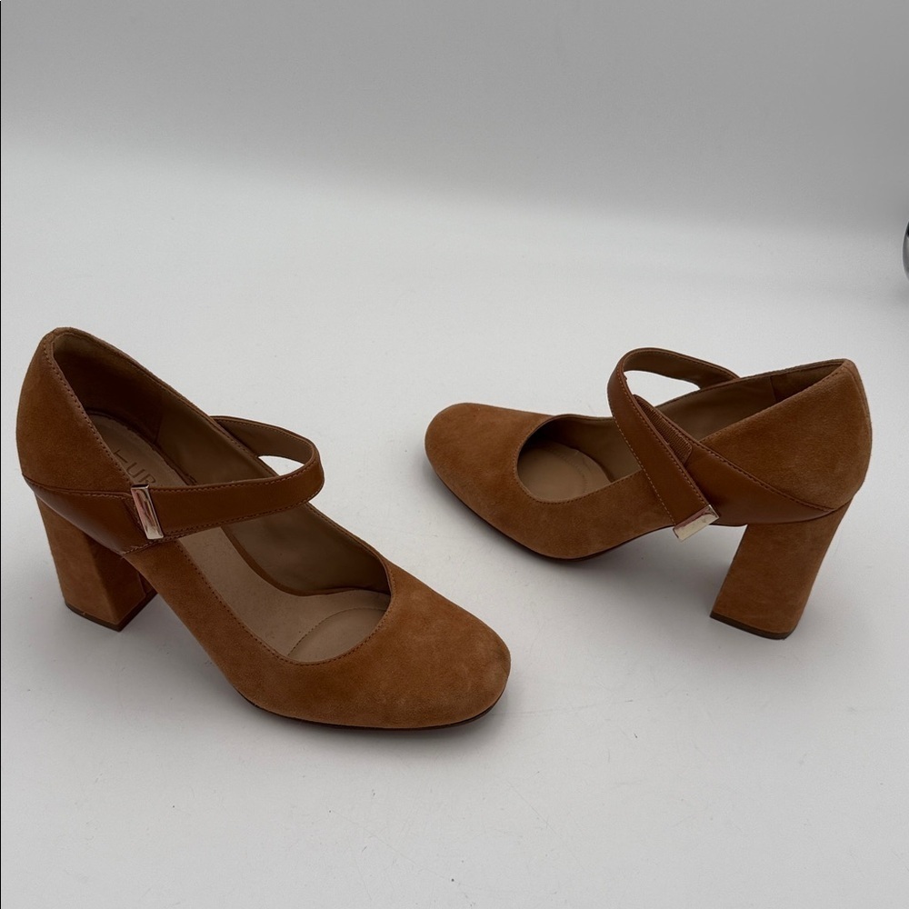 Naturalizer Elegant Tan Block Heel Mary Jane Shoes women 7.5 leather suede Y2K